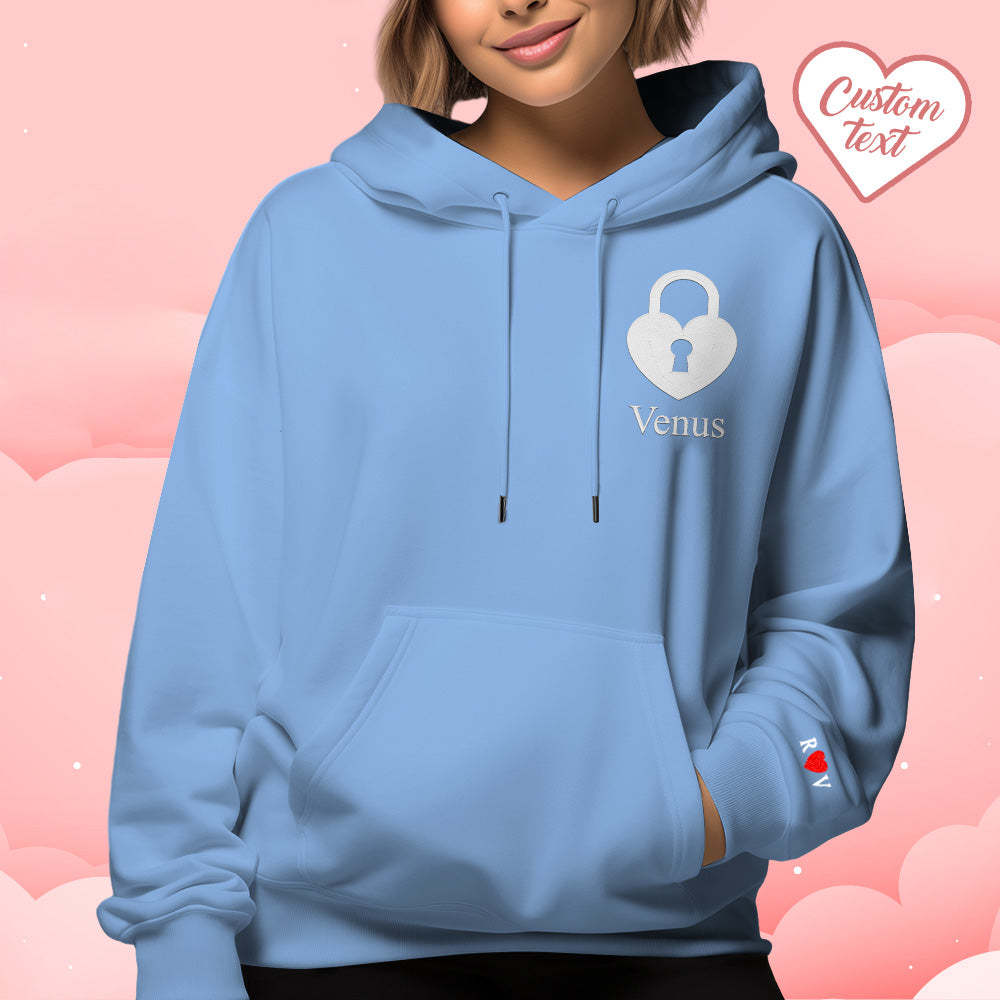 Felpa Con Cappuccio Personalizzata Con Testo Ricamato, Set Di Chiavi E Lucchetti A Forma Di Cuore, Regali Di San Valentino Per Coppie - mymoonlampit