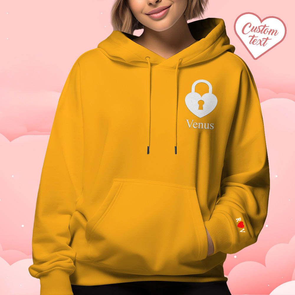 Felpa Con Cappuccio Personalizzata Con Testo Ricamato, Set Di Chiavi E Lucchetti A Forma Di Cuore, Regali Di San Valentino Per Coppie - mymoonlampit