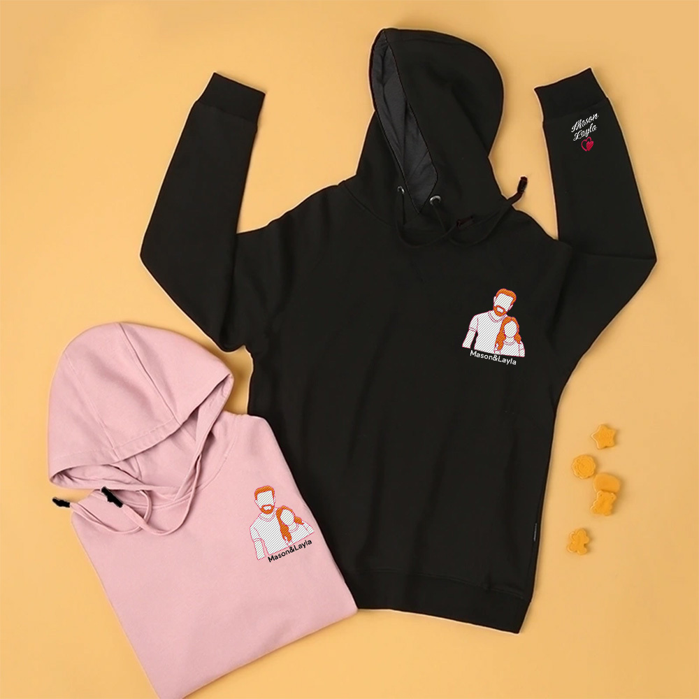 Felpa Con Cappuccio Personalizzata Con Foto Ricamata E Nome Del Bambino Sulla Manica, Regalo Per La Festa Del Papà - mymoonlampit