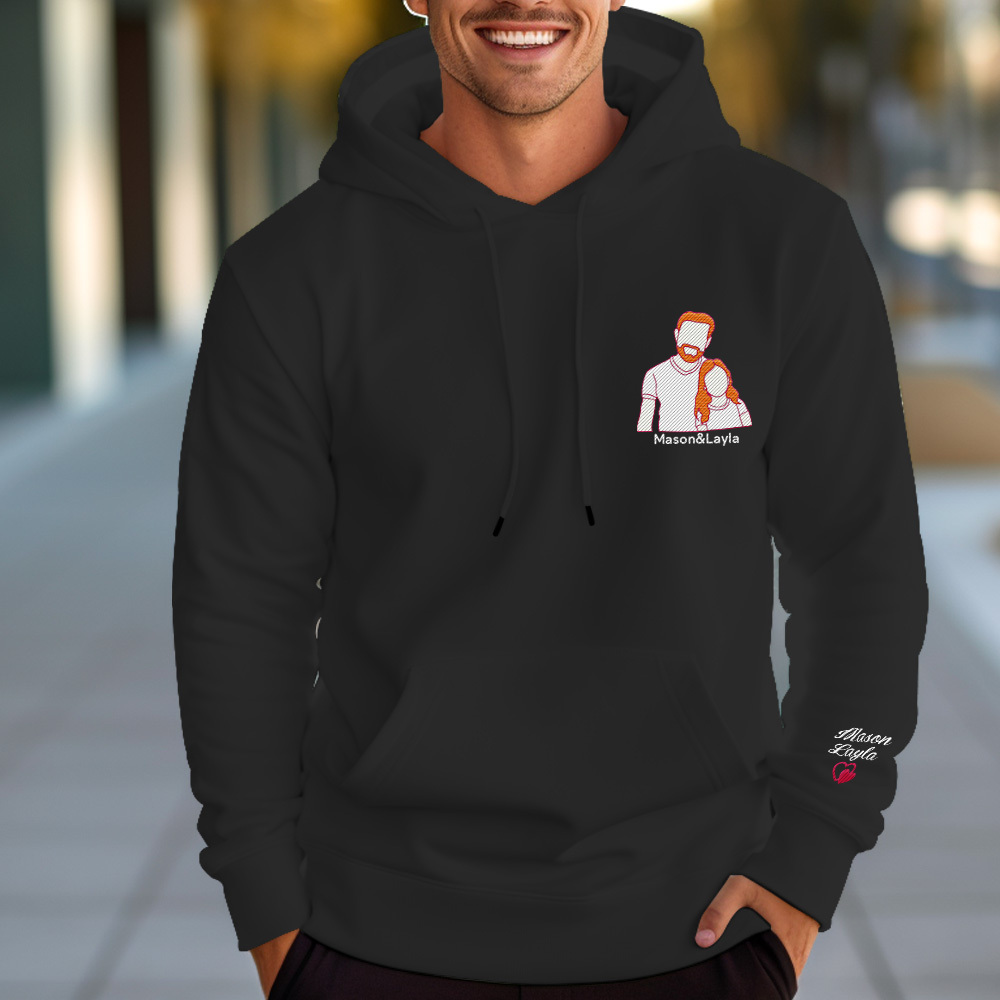 Felpa Con Cappuccio Personalizzata Con Foto Ricamata E Nome Del Bambino Sulla Manica, Regalo Per La Festa Del Papà - mymoonlampit