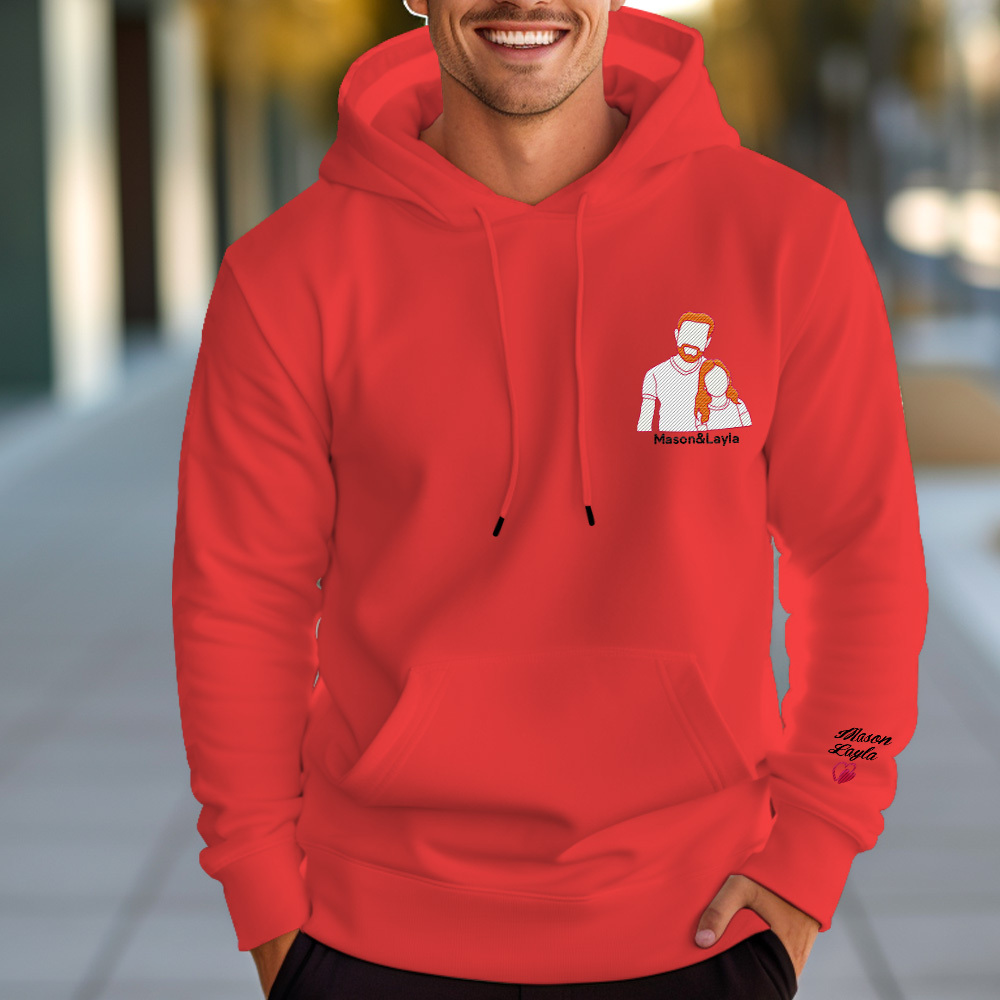 Felpa Con Cappuccio Personalizzata Con Foto Ricamata E Nome Del Bambino Sulla Manica, Regalo Per La Festa Del Papà - mymoonlampit