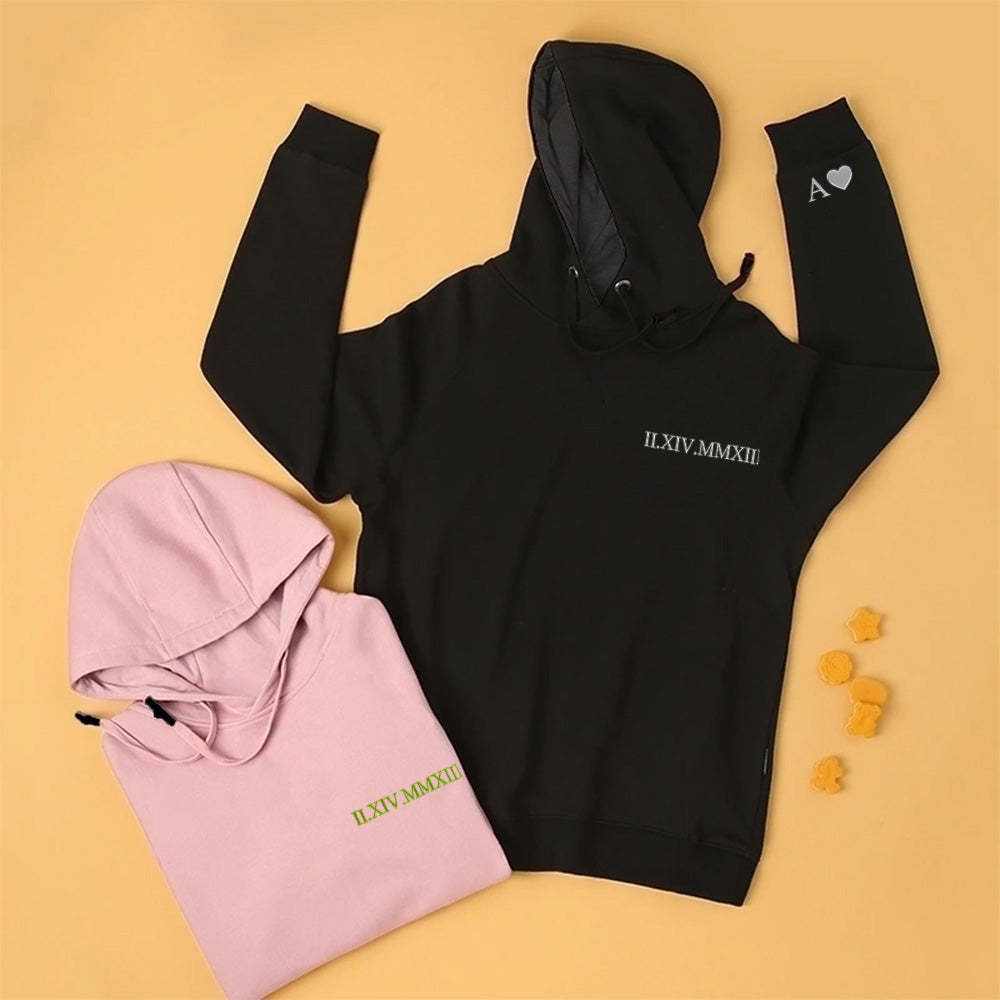 Felpa Con Cappuccio Personalizzata Con Incisione, Ricamo, Numero Romano, Data, Regalo Di Coppia - mymoonlampit