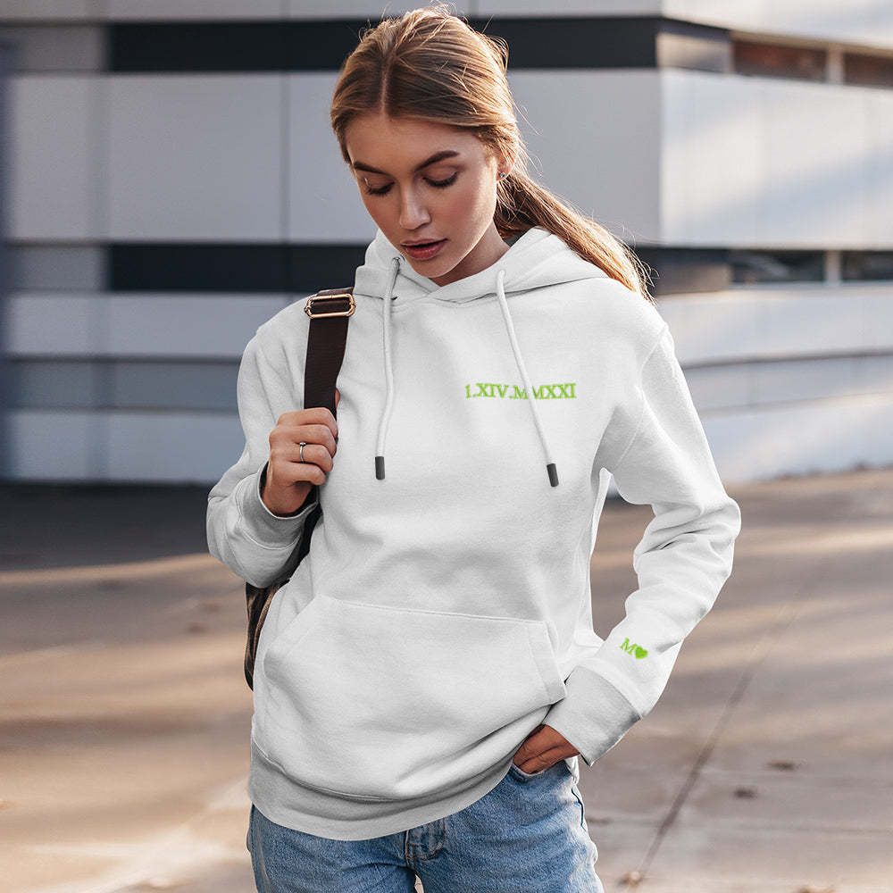 Felpa Con Cappuccio Personalizzata Con Incisione, Ricamo, Numero Romano, Data, Regalo Di Coppia - mymoonlampit