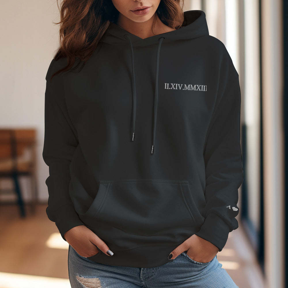 Felpa Con Cappuccio Personalizzata Con Incisione, Ricamo, Numero Romano, Data, Regalo Di Coppia - mymoonlampit
