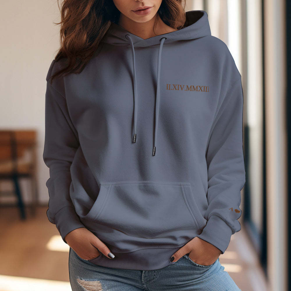 Felpa Con Cappuccio Personalizzata Con Incisione, Ricamo, Numero Romano, Data, Regalo Di Coppia - mymoonlampit