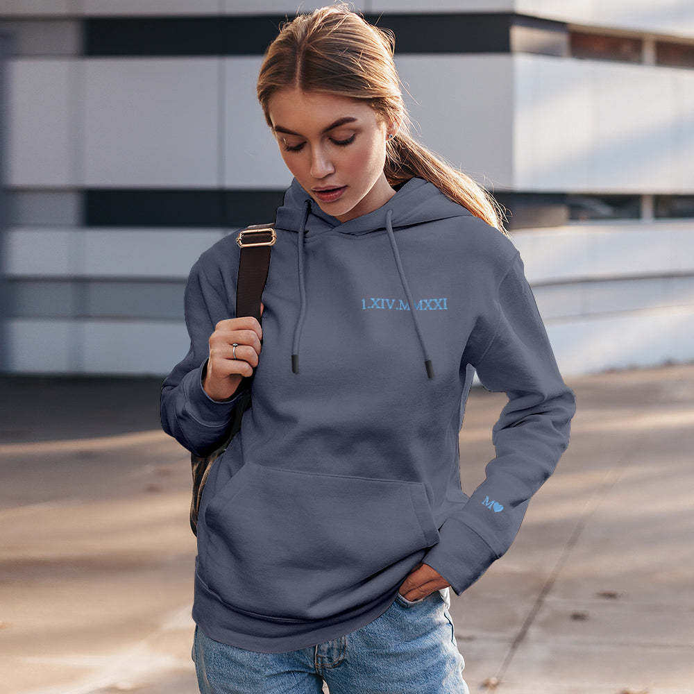 Felpa Con Cappuccio Personalizzata Con Incisione, Ricamo, Numero Romano, Data, Regalo Di Coppia - mymoonlampit