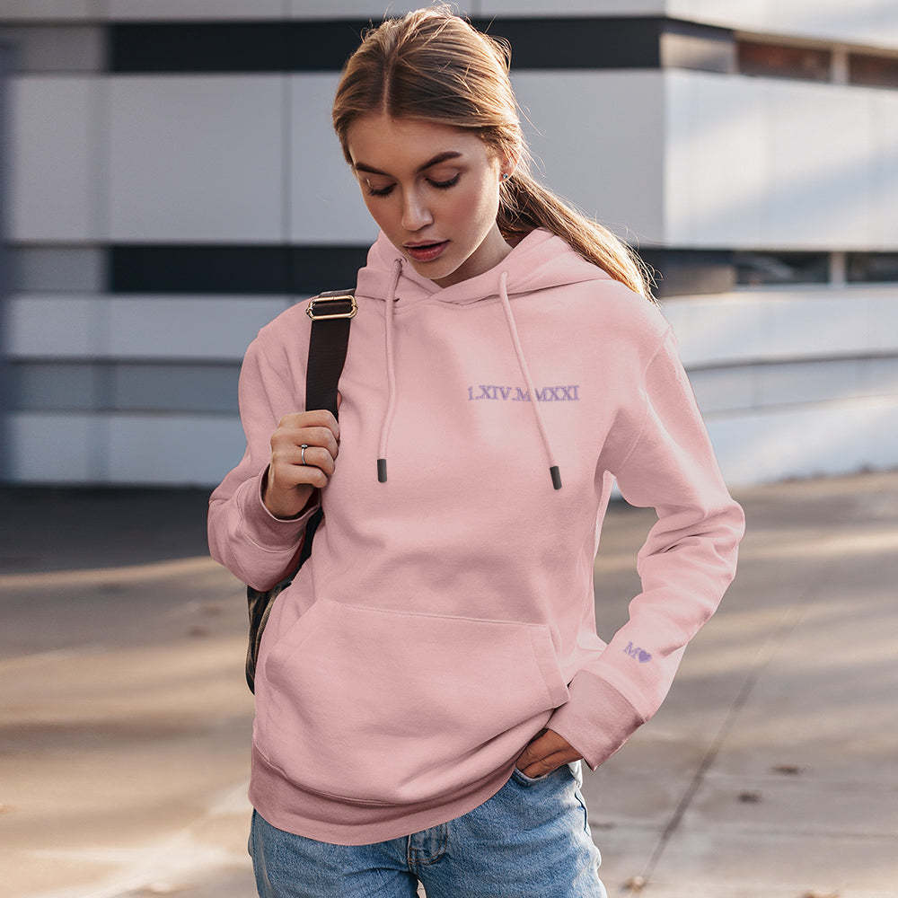 Felpa Con Cappuccio Personalizzata Con Incisione, Ricamo, Numero Romano, Data, Regalo Di Coppia - mymoonlampit
