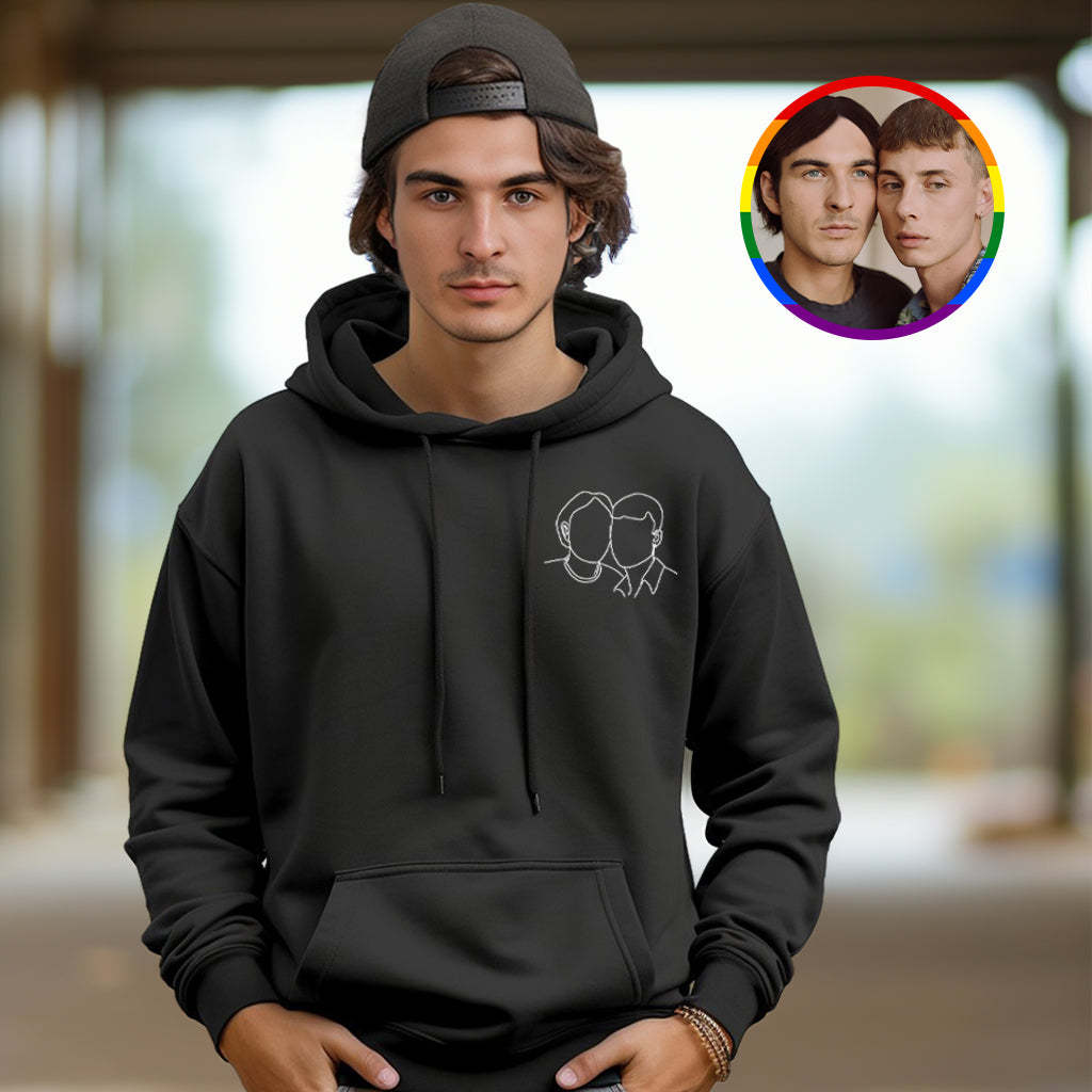 Felpa Con Cappuccio Personalizzata Con Foto, Ritratto Ricamato Da Foto, Regalo Per Coppia - mymoonlampit