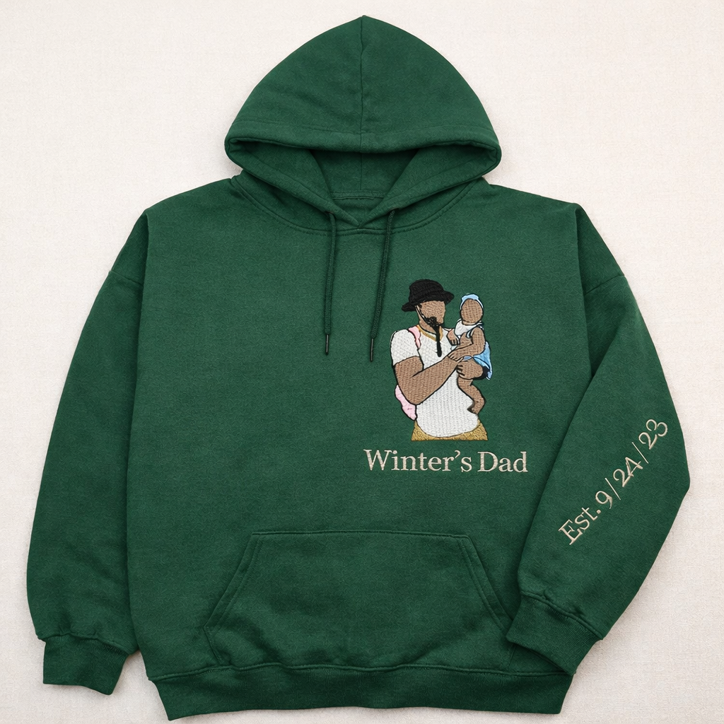 Felpa Personalizzata Con Ricamo A Colori Con Ritratto Di Coppia/papà/mamma, Idea Regalo Per La Festa Del Papà - mymoonlampit