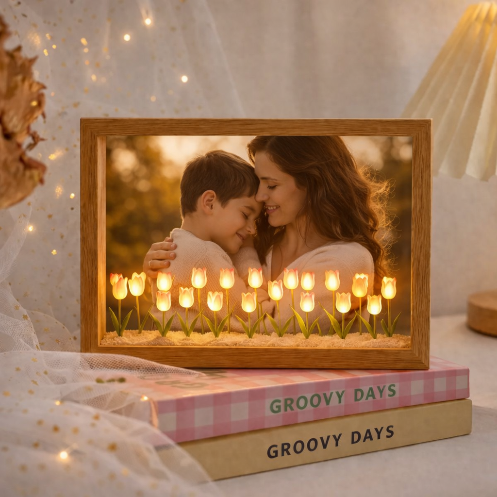 Lámpara nocturna personalizada con marco de fotos en forma de tulipán – Lámpara LED floral DIY, regalo personalizado para el Día de la Madre, decoración para el dormitorio.