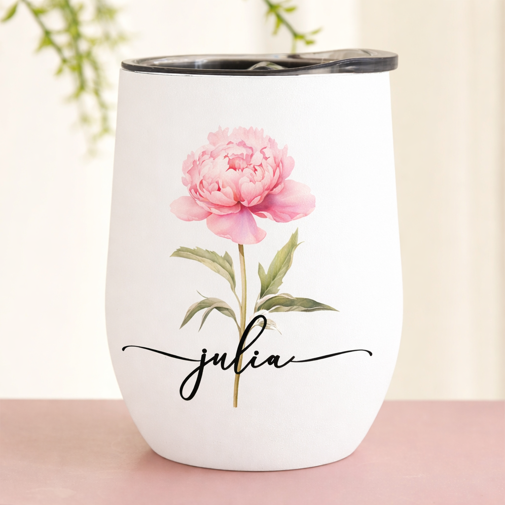 Bicchiere Da Vino Personalizzato Con Il Fiore Di Nascita Per Lei - Regalo Personalizzato Per La Festa Della Mamma Con Nome - mymoonlampit