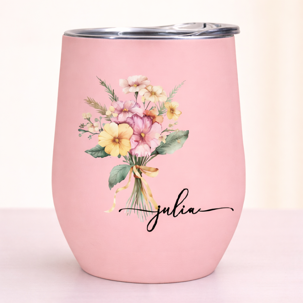Bicchiere Da Vino Personalizzato Con Il Fiore Di Nascita Per Lei - Regalo Personalizzato Per La Festa Della Mamma Con Nome - mymoonlampit