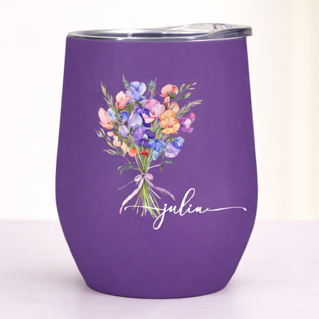 Bicchiere Da Vino Personalizzato Con Il Fiore Di Nascita Per Lei - Regalo Personalizzato Per La Festa Della Mamma Con Nome - mymoonlampit