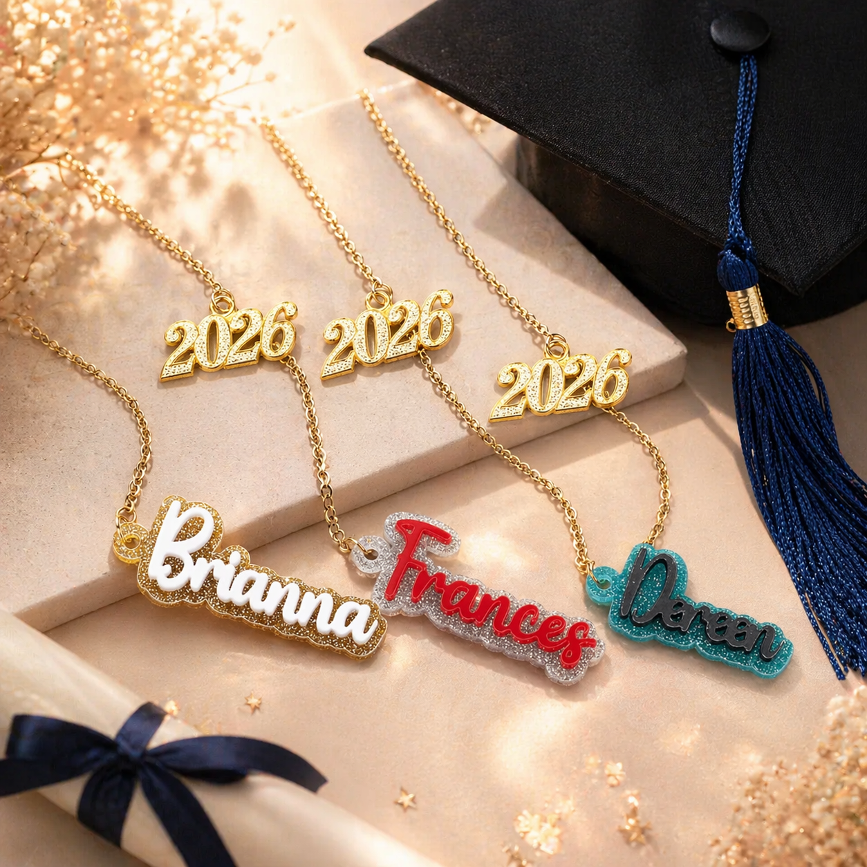 Collana Con Ciondolo Personalizzato A Forma Di Cappello Di Laurea 2026 – Ciondolo In Acrilico Con Nome E Anno Personalizzati, Regalo Di Laurea Per Lei/lui - mymoonlampit