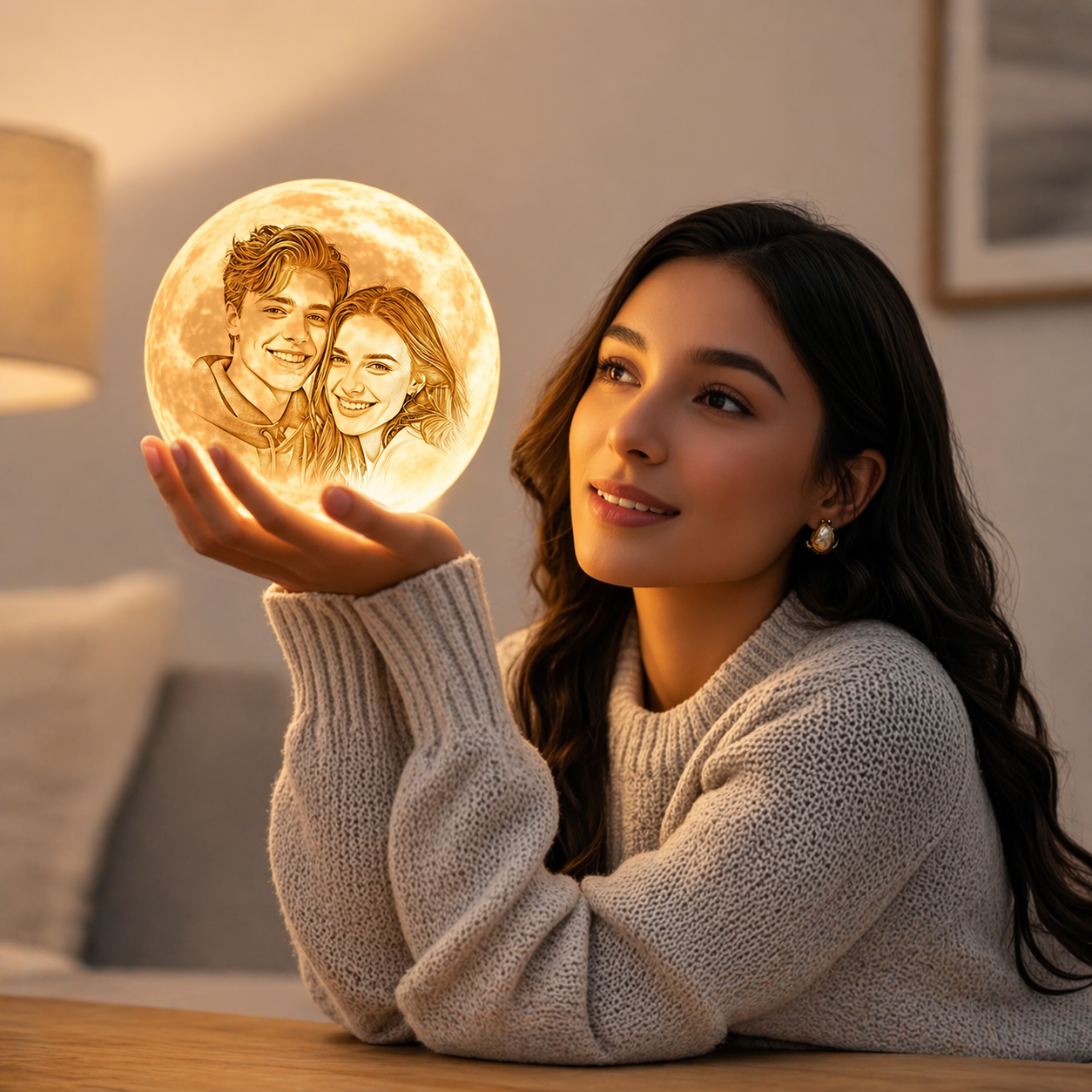 Per Lei Lampada Lunare Con Foto Stampata In 3D Personalizzata, Lampada Incisa (10cm-15cm)
