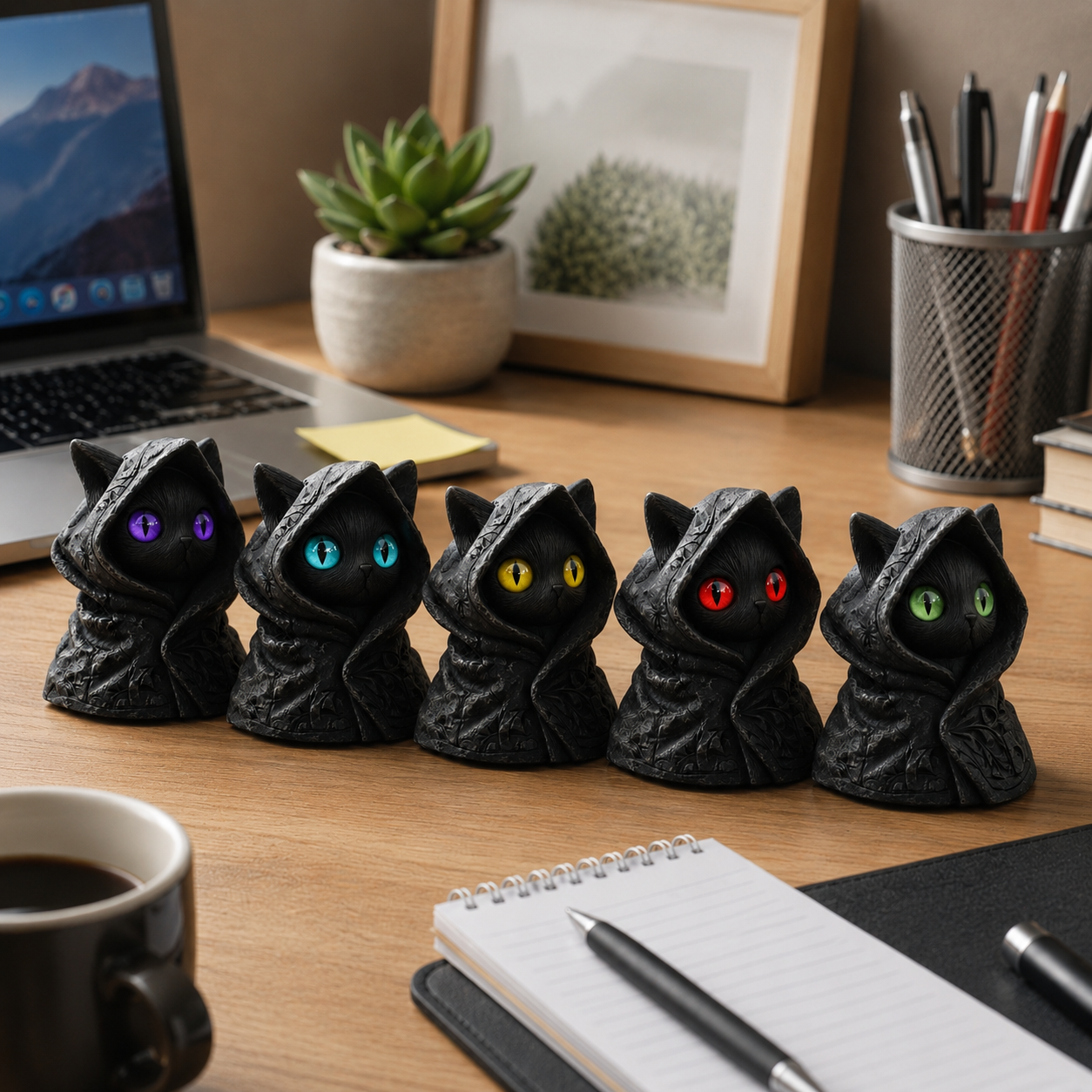 Misteriosa Statuetta Di Gatto Con Cappuccio - Statua Gotica Di Gatto Nero, Decorazione Per La Casa Con Scultura Di Gattino Stregonesco Fantasy, Regalo Perfetto Per Gli Amanti Dei Gatti - mymoonlampit