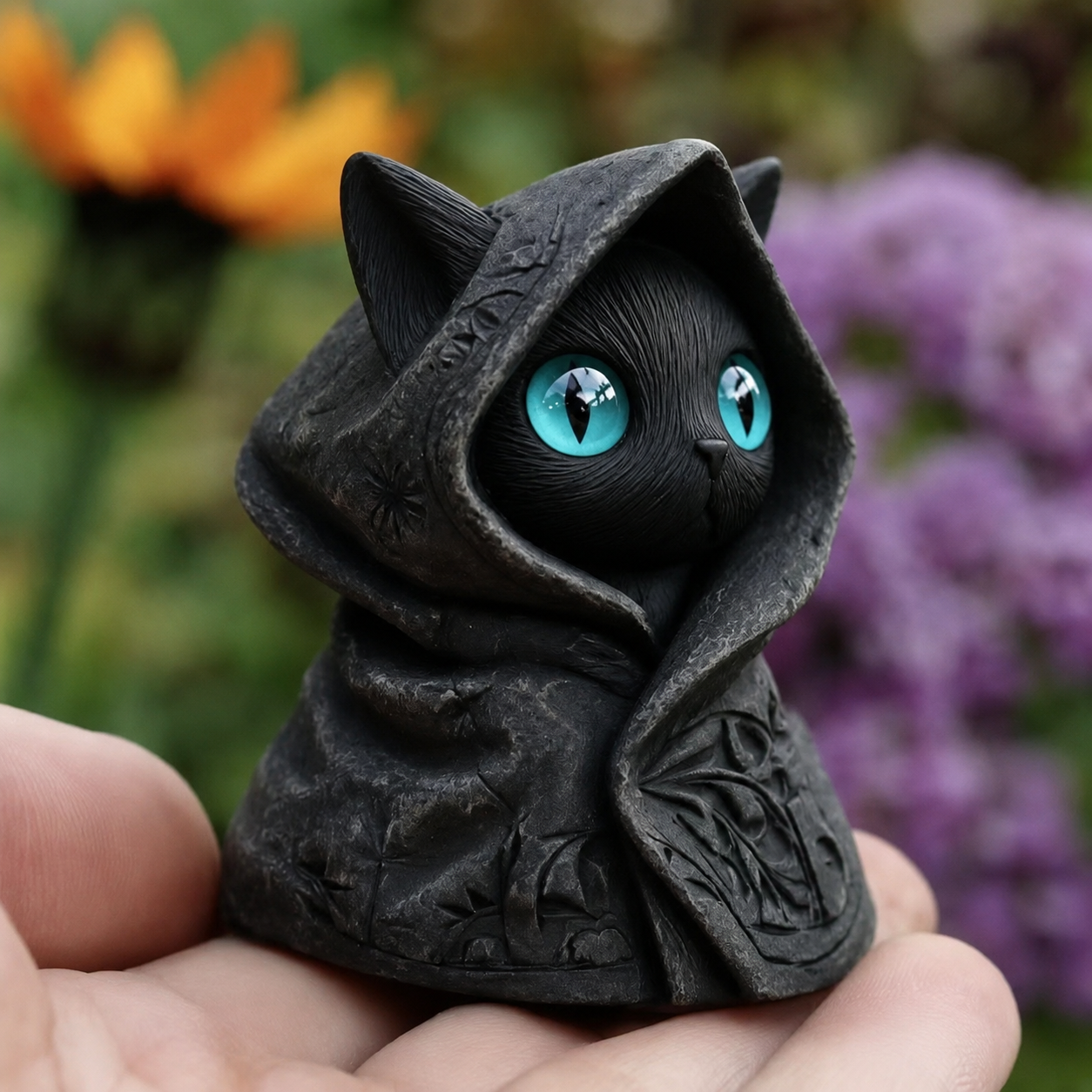 Misteriosa Statuetta Di Gatto Con Cappuccio - Statua Gotica Di Gatto Nero, Decorazione Per La Casa Con Scultura Di Gattino Stregonesco Fantasy, Regalo Perfetto Per Gli Amanti Dei Gatti - mymoonlampit