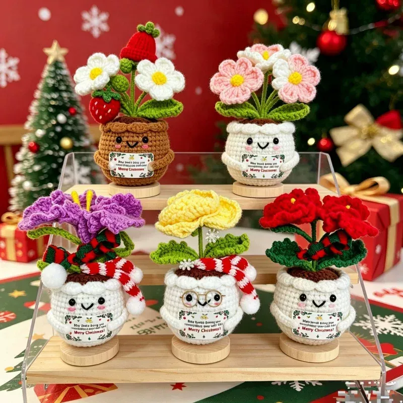 Vaso Di Fiori Natalizio All'uncinetto - Decorazione Festiva Da Scrivania, Ideale Come Regalo Per Ufficio, Casa E Feste Natalizie. - mymoonlampit