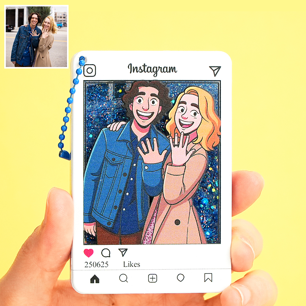 Portachiavi In ​​acrilico Glitterato Con Foto Di Cartoni Animati Personalizzati In Stile Instagram, Regalo Personalizzato - mymoonlampit