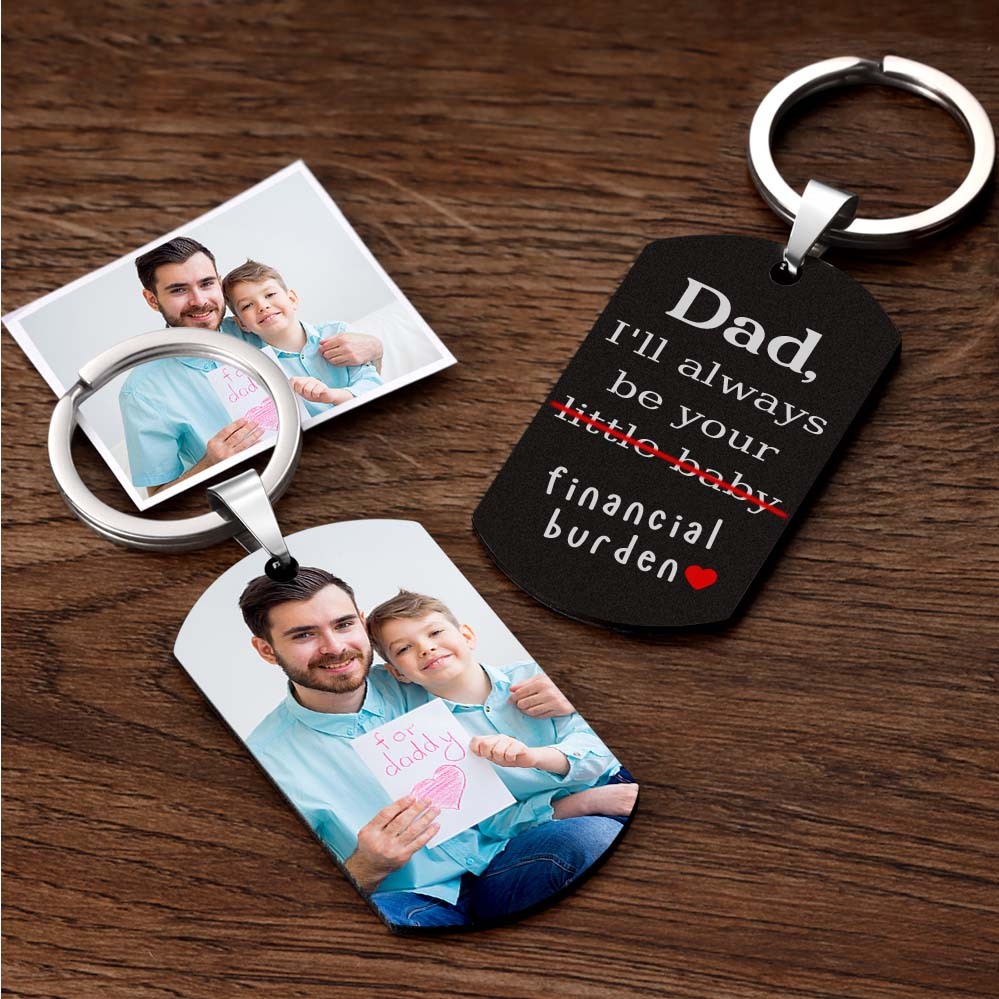 Papà, Sarò Sempre Il Tuo Piccolo Bambino E Il Tuo Peso Finanziario Portachiavi Personalizzato Con Foto Per Il Regalo Della Festa Del Papà - mymoonlampit