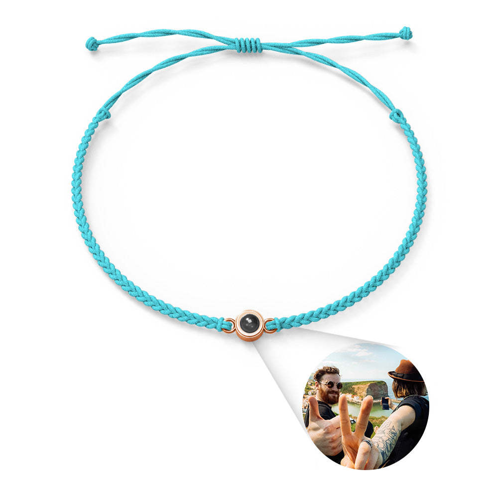 Bracciale Con Proiezione Fotografica Personalizzata Bracciale Con Cerchio In Corda Blu Intrecciata. Il Miglior Regalo Per Gli Amanti - fotolampadaluna