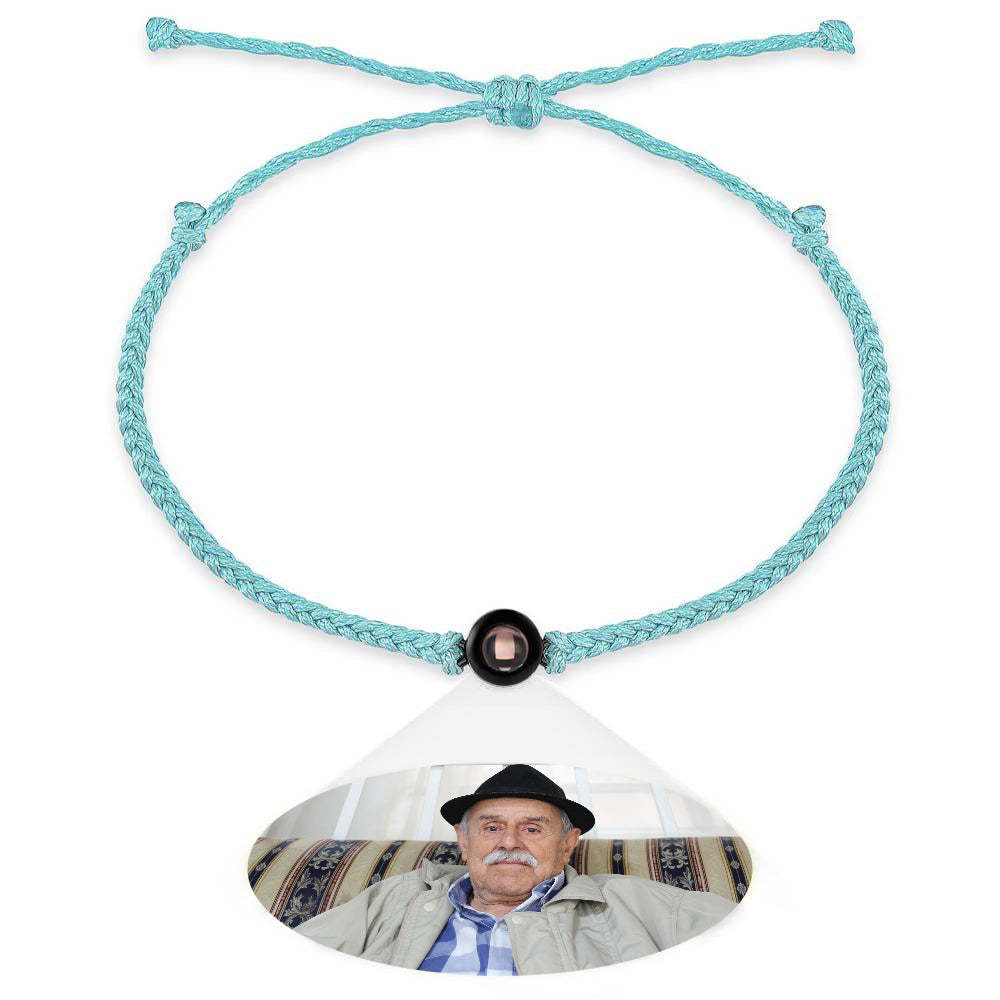 Bracciale Per Coppia Con Proiezione Fotografica Personalizzata, Braccialetto In Corda Nera Intrecciata, Regalo Per Genitori E Nonni - fotolampadaluna