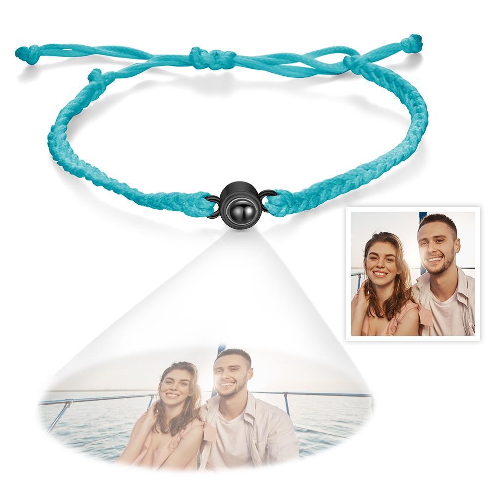 Bracciale Con Proiezione Fotografica Personalizzata Bracciale Con Cerchio In Corda Blu Intrecciata. Il Miglior Regalo Per Gli Amanti - fotolampadaluna