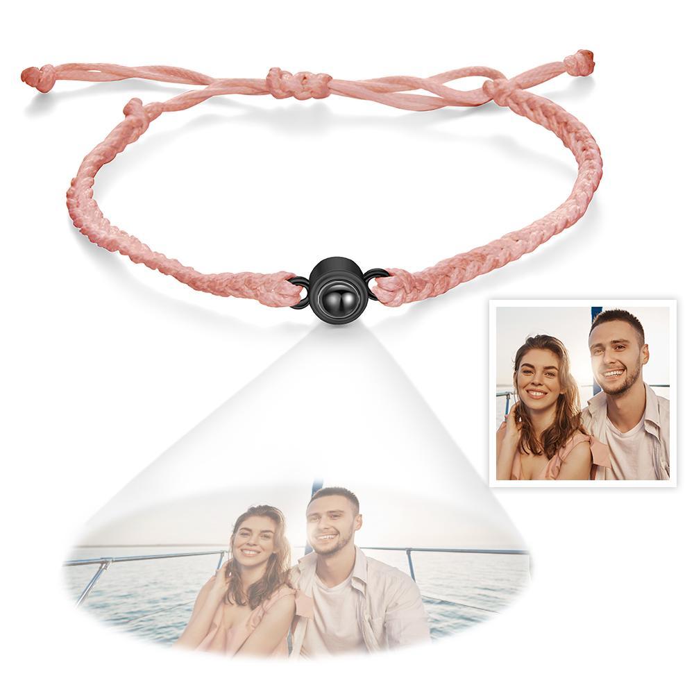 Bracciale Con Proiezione Fotografica Personalizzata Bracciale Con Cerchio In Corda Blu Intrecciata. Il Miglior Regalo Per Gli Amanti - fotolampadaluna