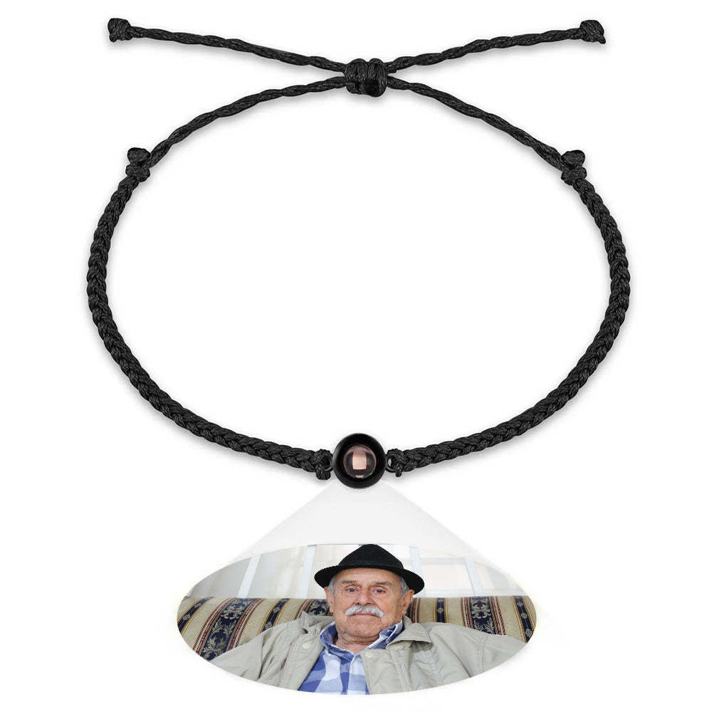 Bracciale Per Coppia Con Proiezione Fotografica Personalizzata, Braccialetto In Corda Nera Intrecciata, Regalo Per Genitori E Nonni - fotolampadaluna