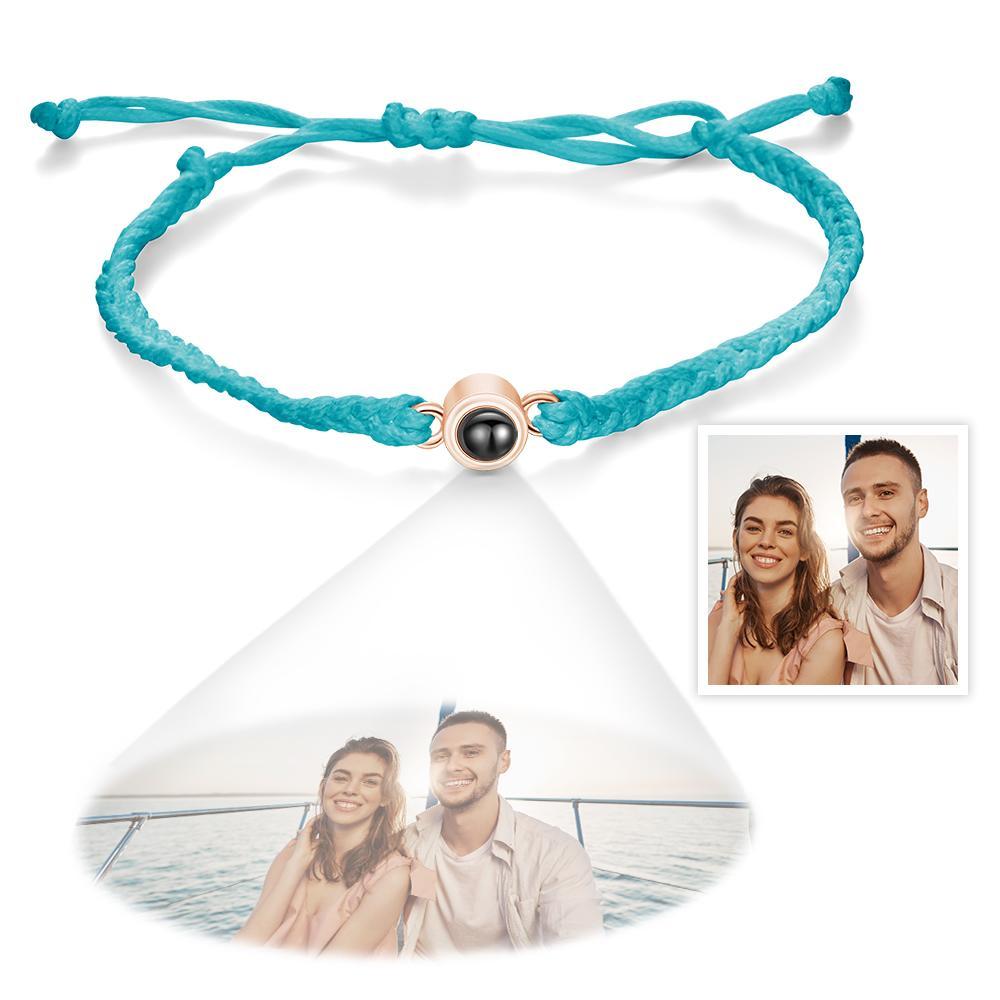 Bracciale Con Proiezione Fotografica Personalizzata Bracciale Con Cerchio In Corda Blu Intrecciata. Il Miglior Regalo Per Gli Amanti - fotolampadaluna