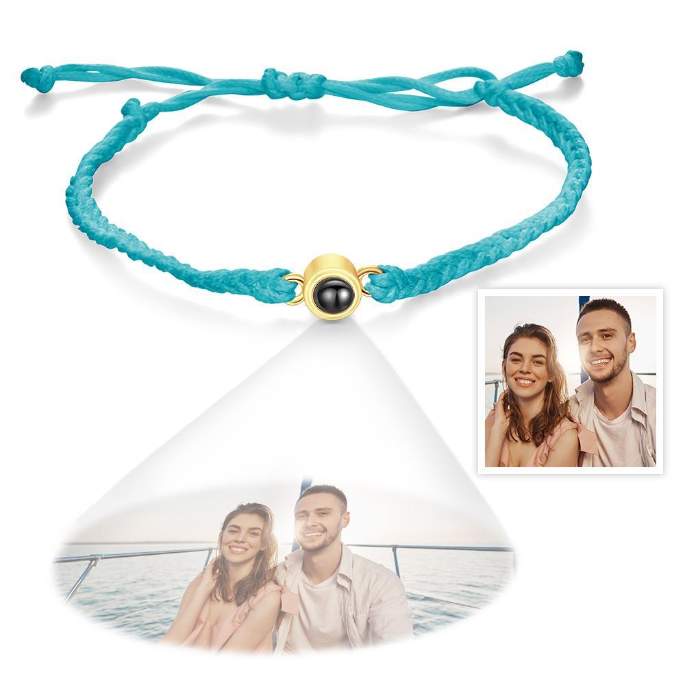 Bracciale Con Proiezione Fotografica Personalizzata Bracciale Con Cerchio In Corda Blu Intrecciata. Il Miglior Regalo Per Gli Amanti - fotolampadaluna