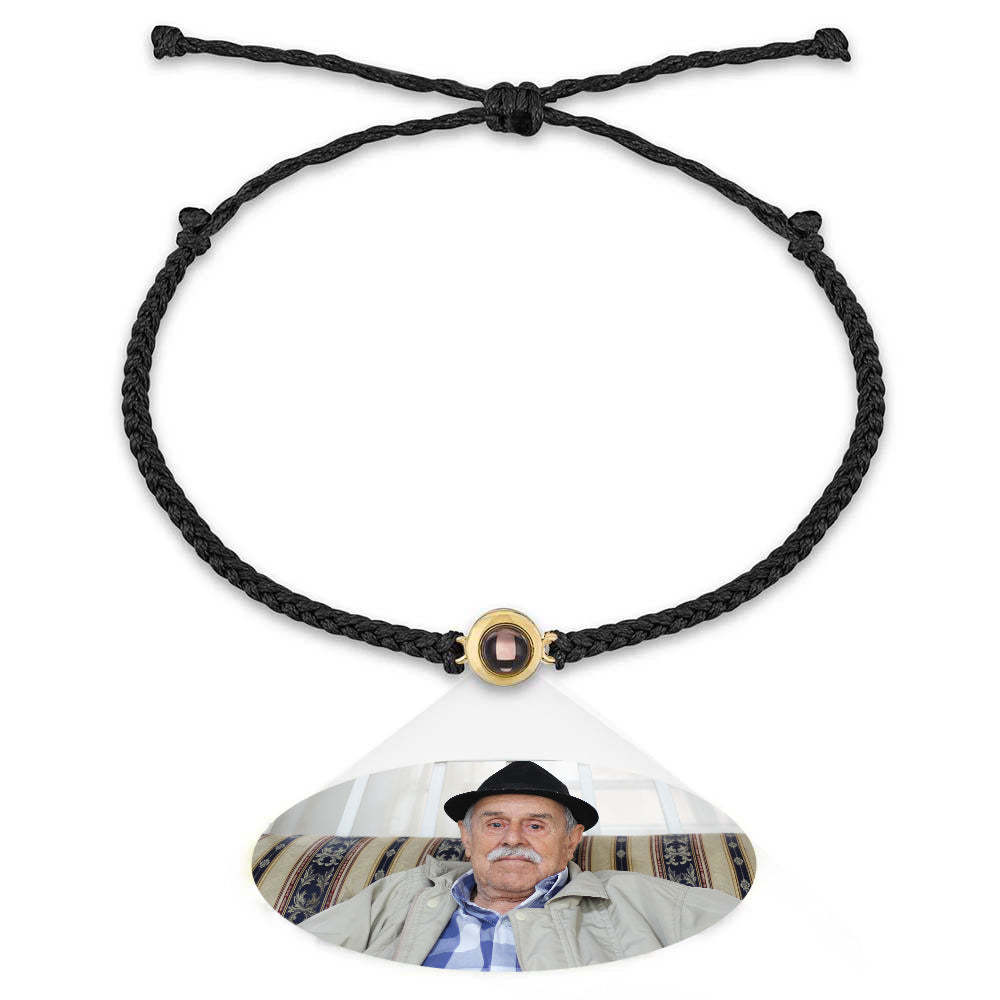 Bracciale Per Coppia Con Proiezione Fotografica Personalizzata, Braccialetto In Corda Nera Intrecciata, Regalo Per Genitori E Nonni - fotolampadaluna