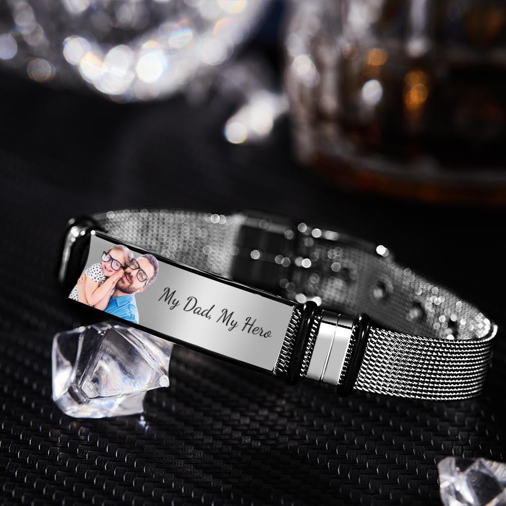 Bracciale In Acciaio Inossidabile Con Foto Personalizzata E Incisione. Il Miglior Regalo Per La Festa Del Papà - fotolampadaluna