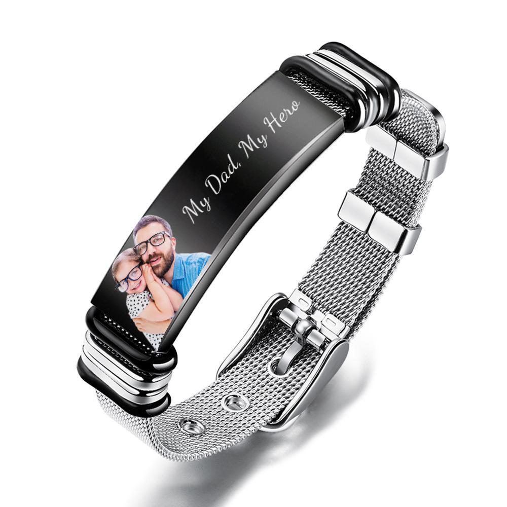 Bracciale In Acciaio Inossidabile Con Foto Personalizzata E Incisione. Il Miglior Regalo Per La Festa Del Papà - fotolampadaluna