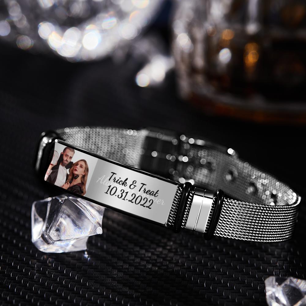 Bracciale Da Uomo Personalizzato In Acciaio Inossidabile, Regalo Di Anniversario Per Personalizzare Il Tuo Regalo Di Halloween Per Una Data Speciale - fotolampadaluna