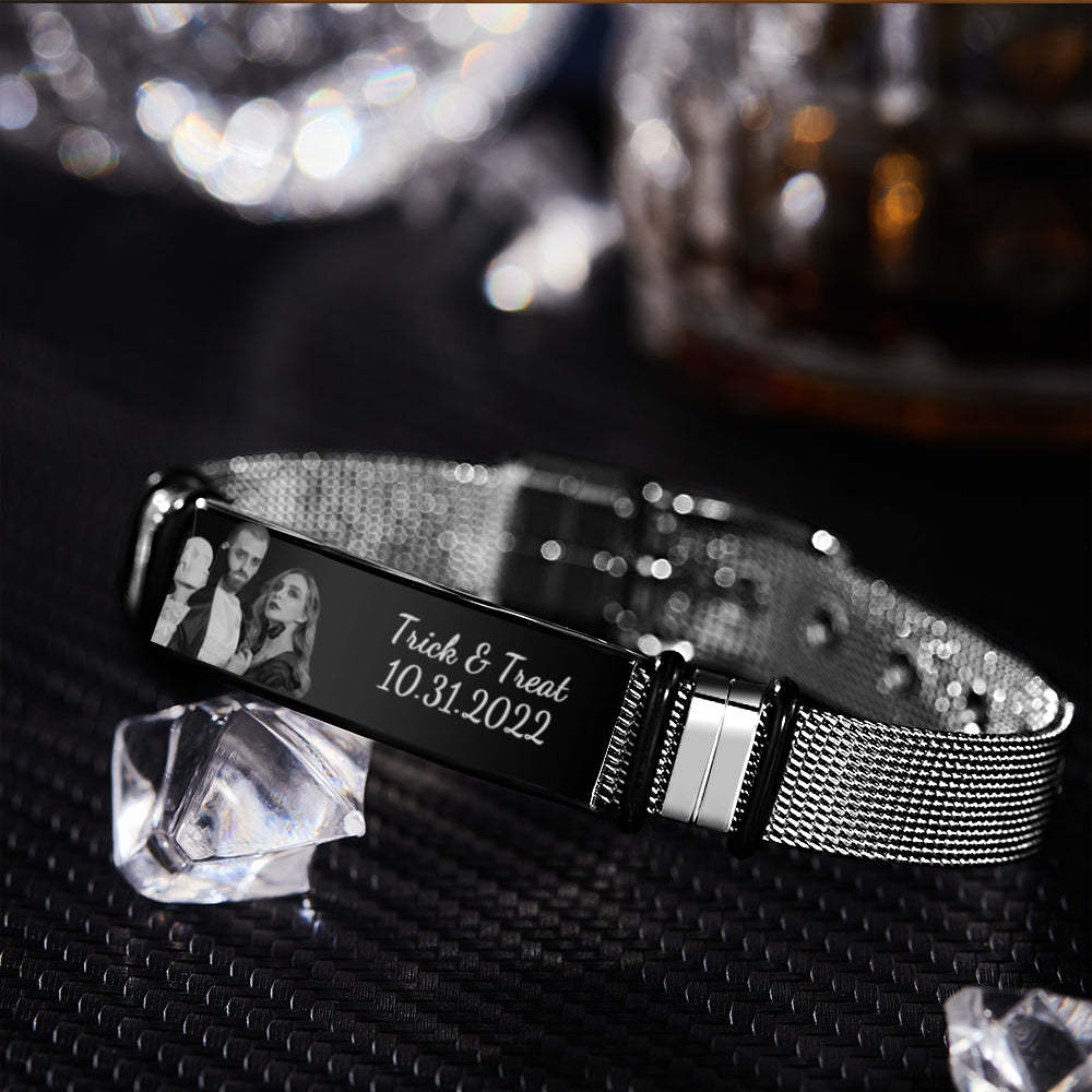 Bracciale Da Uomo Personalizzato In Acciaio Inossidabile, Regalo Di Anniversario Per Personalizzare Il Tuo Regalo Di Halloween Per Una Data Speciale - fotolampadaluna