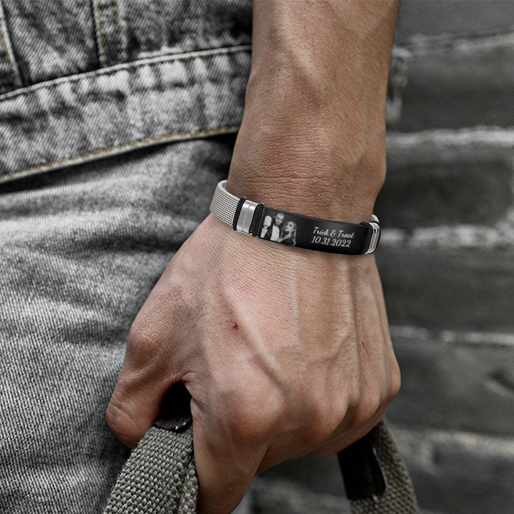 Bracciale Da Uomo Personalizzato In Acciaio Inossidabile, Regalo Di Anniversario Per Personalizzare Il Tuo Regalo Di Halloween Per Una Data Speciale - fotolampadaluna