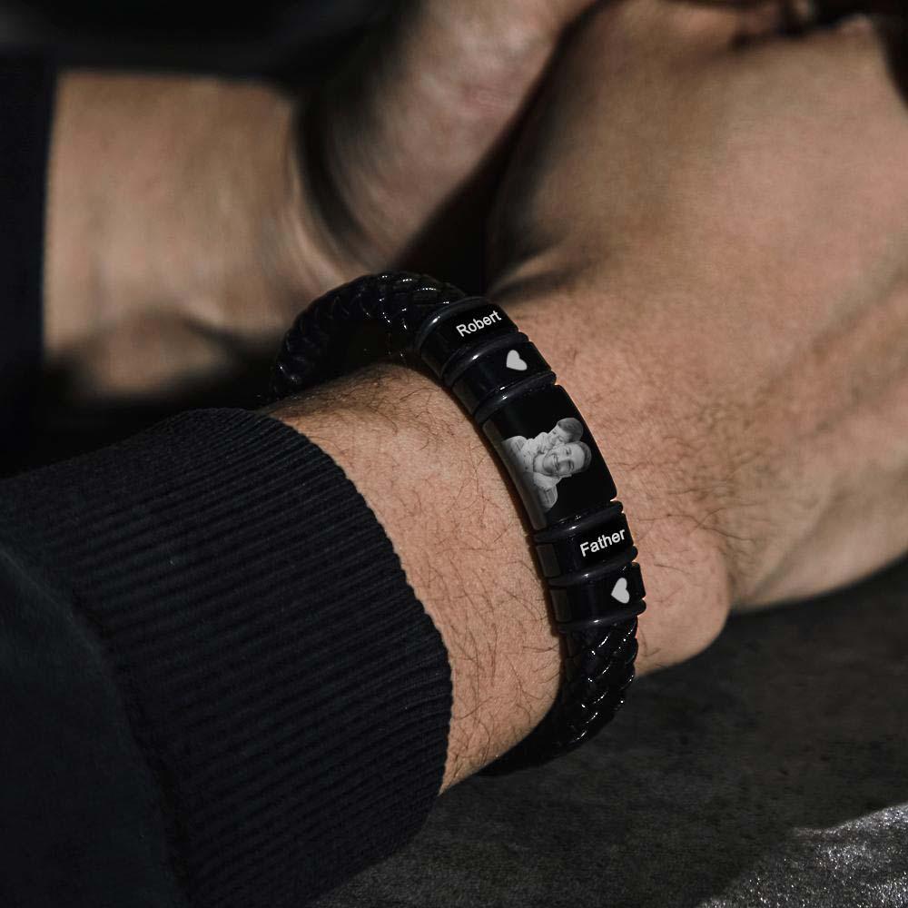 Bracciale Personalizzato Con Incisione Fotografica Bracciale Da Uomo In Pelle Personalizzato Regalo Per La Festa Del Papà Per Papà - fotolampadaluna