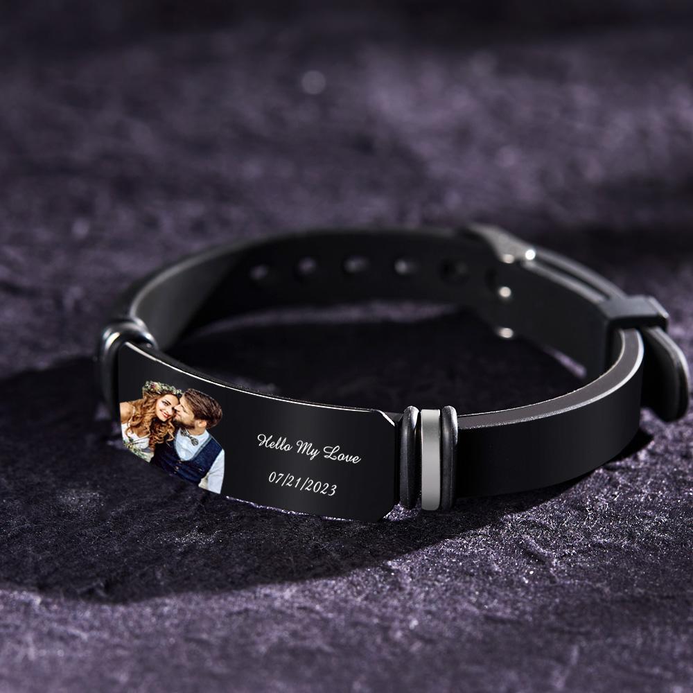 Bracciale Personalizzato Con Foto Incisa Da Uomo, Regalo Di Nozze Per Anniversario O Braccialetto Personalizzato Per Coppia Di Sposi - fotolampadaluna