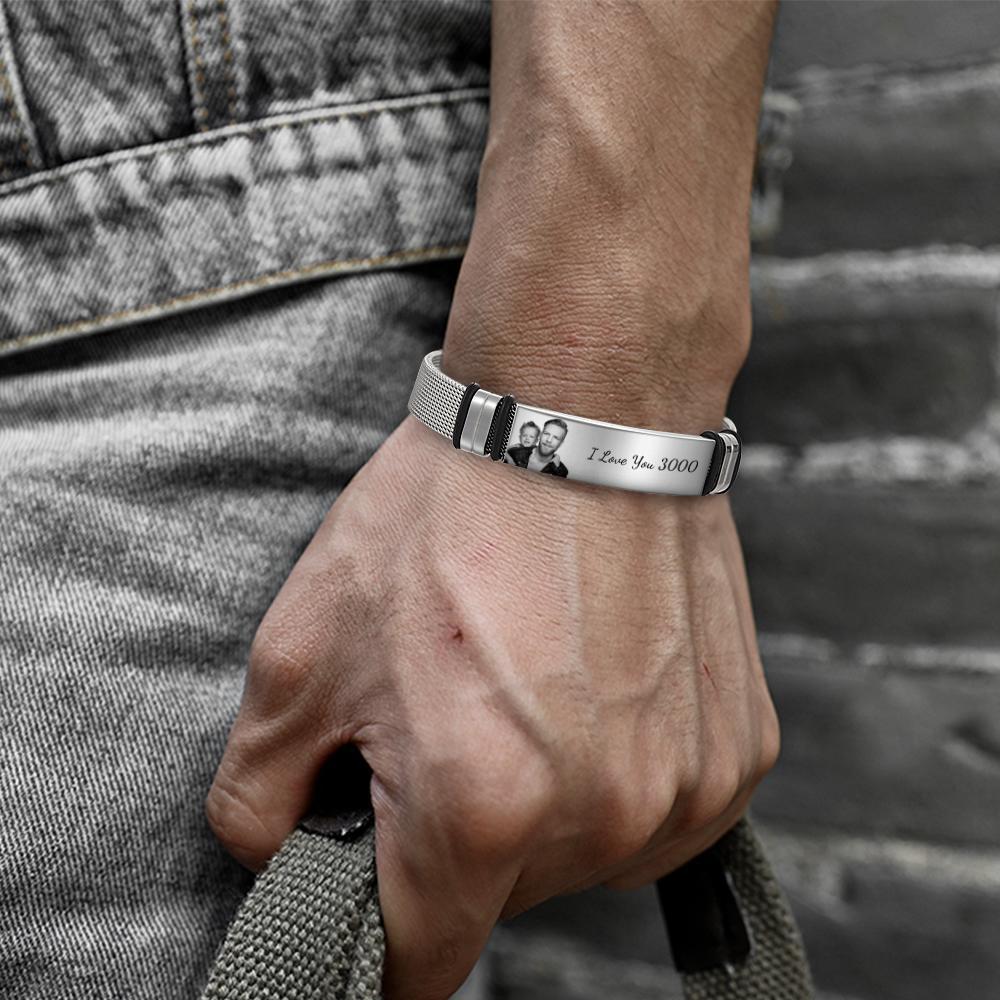 Bracciale Personalizzato In Acciaio Inossidabile Con Foto E Parole 'ti Amo'. 3000 Migliori Regali Per Gli Uomini Per La Festa Del Papà - fotolampadaluna