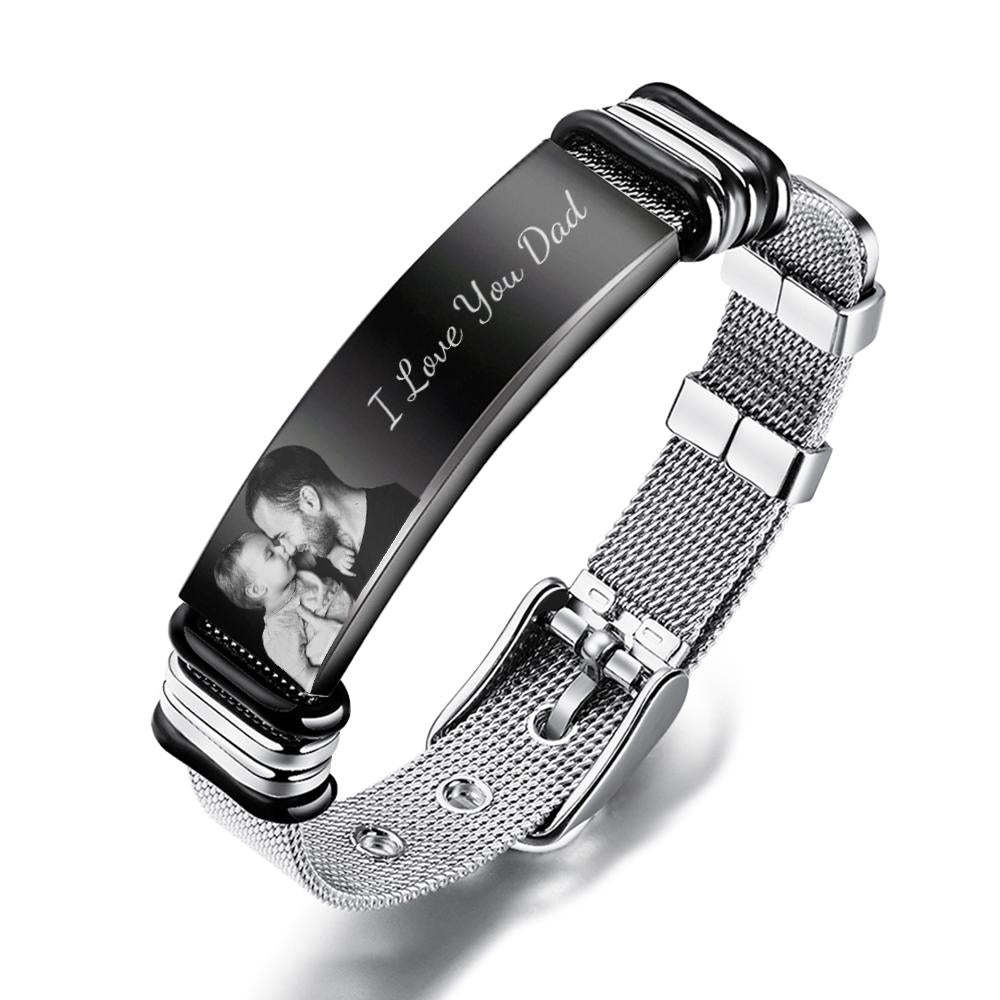 Bracciale Da Uomo In Acciaio Inossidabile Con Foto Personalizzata Incisa, Regalo Per Il Giorno Di Natale - fotolampadaluna