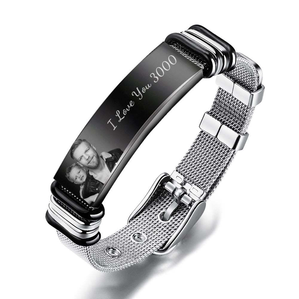 Bracciale Personalizzato In Acciaio Inossidabile Con Foto E Parole 'ti Amo'. 3000 Migliori Regali Per Gli Uomini Per La Festa Del Papà - fotolampadaluna