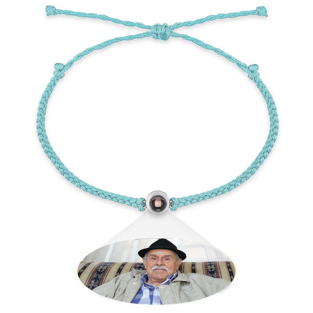 Bracciale Per Coppia Con Proiezione Fotografica Personalizzata, Braccialetto In Corda Nera Intrecciata, Regalo Per Genitori E Nonni - fotolampadaluna