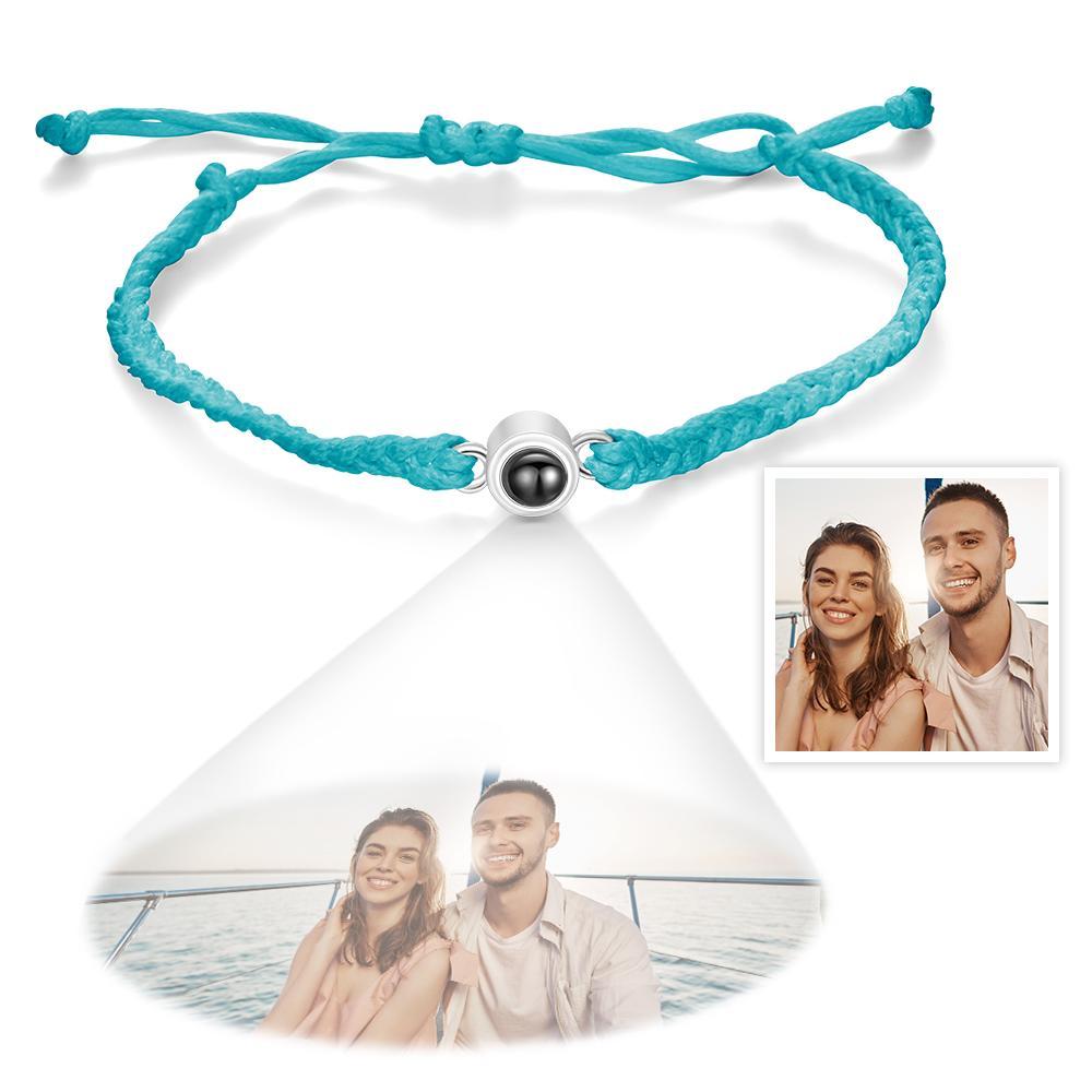 Bracciale Con Proiezione Fotografica Personalizzata Bracciale Con Cerchio In Corda Blu Intrecciata. Il Miglior Regalo Per Gli Amanti - fotolampadaluna