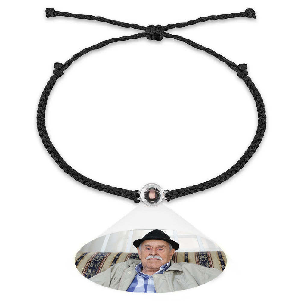 Bracciale Per Coppia Con Proiezione Fotografica Personalizzata, Braccialetto In Corda Nera Intrecciata, Regalo Per Genitori E Nonni - fotolampadaluna