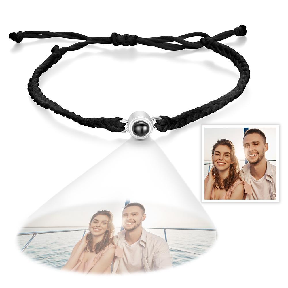 Bracciale Con Proiezione Fotografica Personalizzata Bracciale Con Cerchio In Corda Blu Intrecciata. Il Miglior Regalo Per Gli Amanti - fotolampadaluna