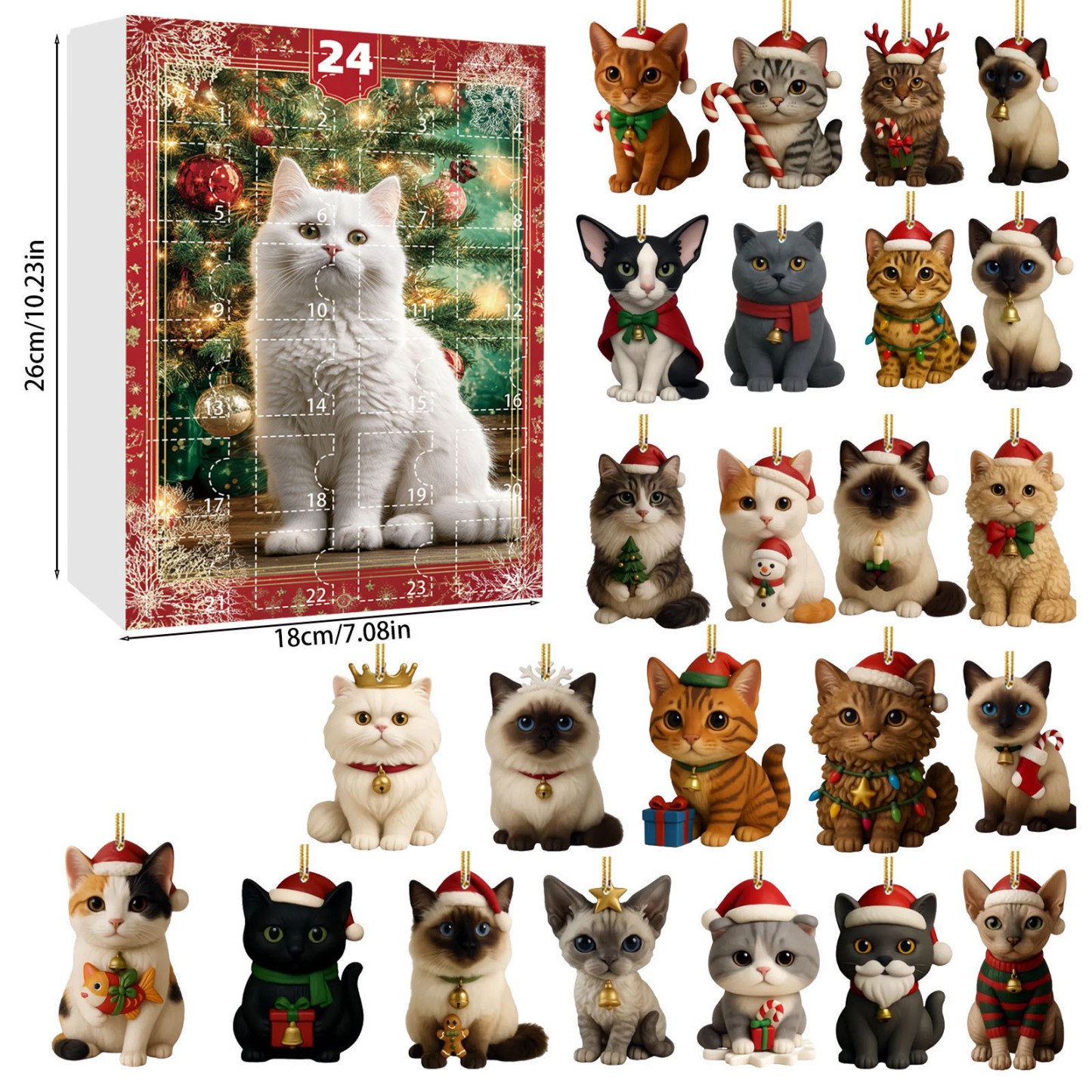 Calendario Dell'avvento Con Conto Alla Rovescia Per Natale, 24 Decorazioni Natalizie In Acrilico 2d Uniche, Regalo Per Gli Amanti Degli Animali - mymoonlampit