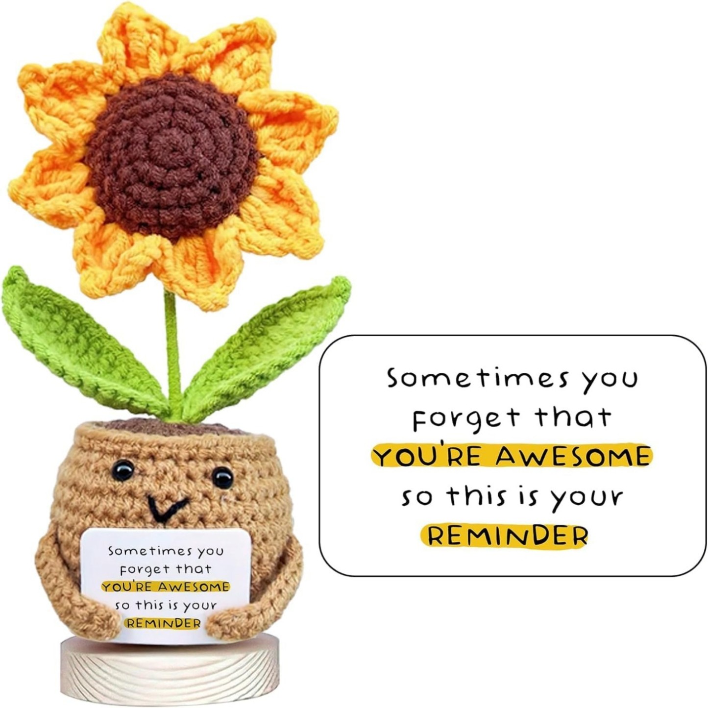 Vaso Di Girasole Fatto A Mano All'uncinetto - Decorazione Da Scrivania 'it's Fine' Per Il Supporto Emotivo - mymoonlampit