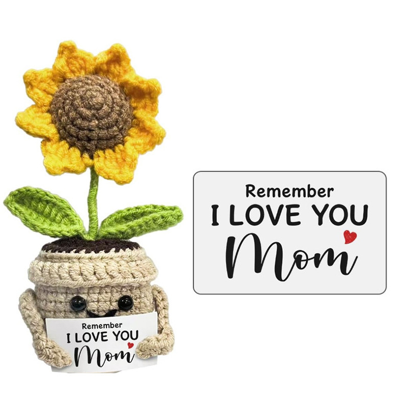 Vaso Di Girasole Fatto A Mano All'uncinetto - Decorazione Da Scrivania 'it's Fine' Per Il Supporto Emotivo - mymoonlampit