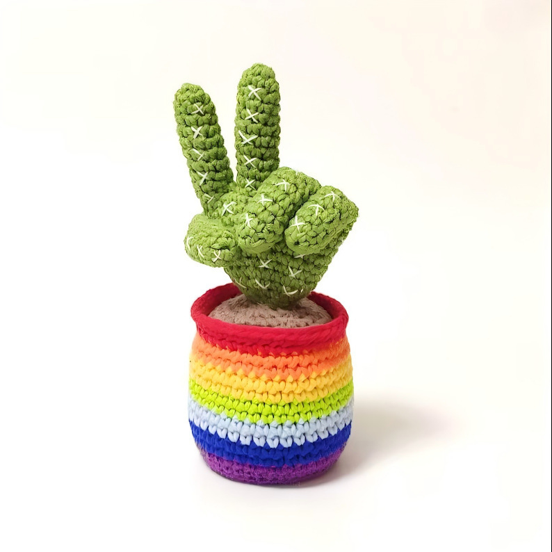 Vaso All'uncinetto Con Gesto Della Mano Di Cactus - Decorazione Da Scrivania A Forma Di Dito Medio - mymoonlampit